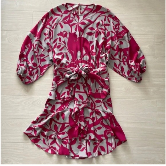 Johanna Ortiz Lady Marmalade 100% Silk Floral Mini Dress w/Sash & Flower Size 6 - Picture 9 of 16